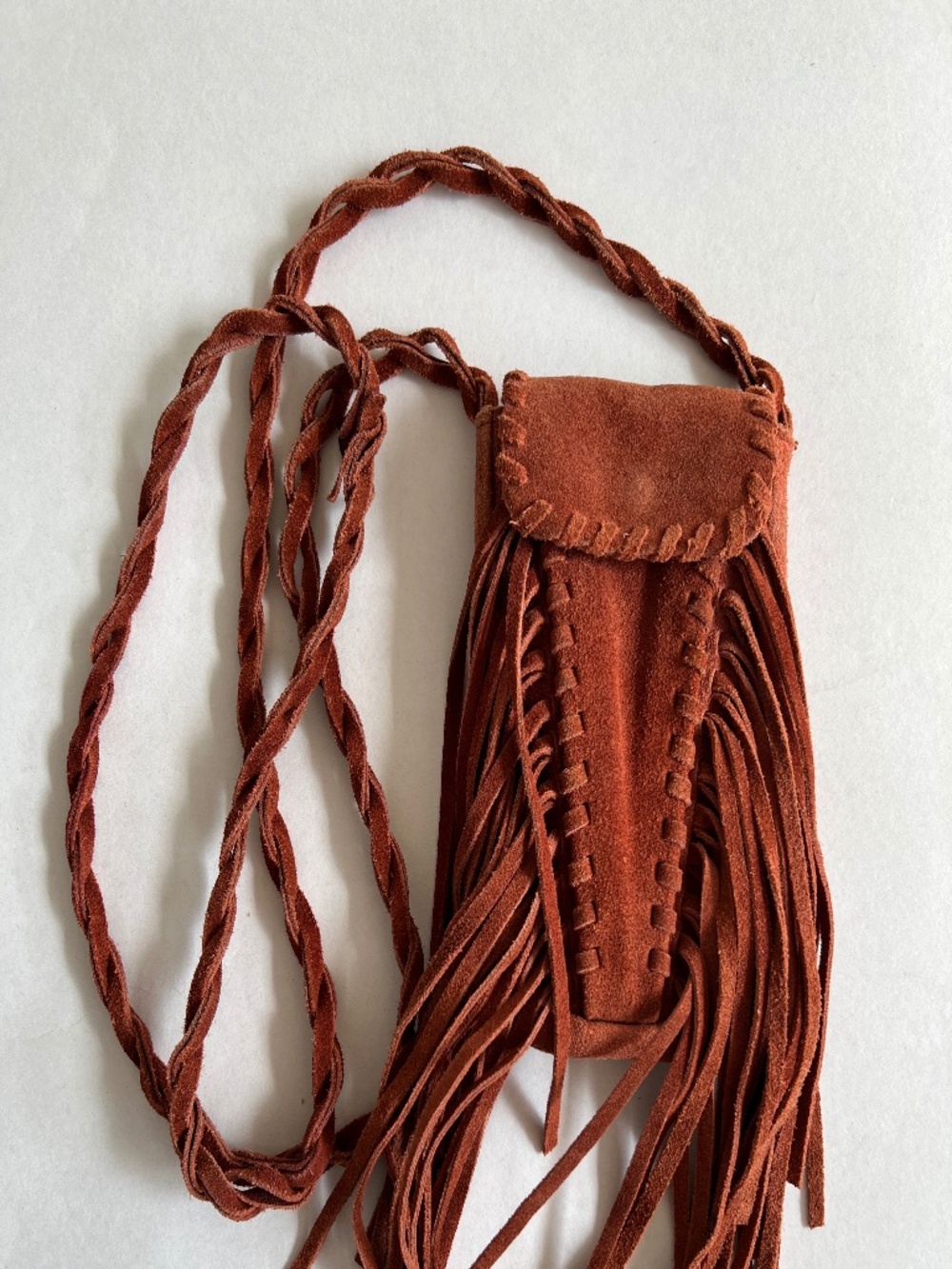 Zara Suede Effect Fringe Phone Bag Crossbody Snap Flap Orange Leather